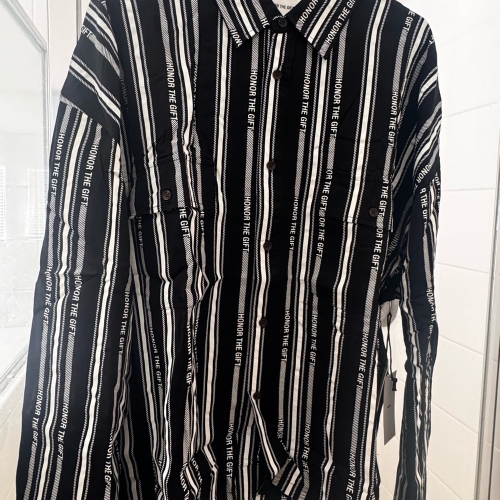 HONOR THE GIFT Black and White Striped Men's Shirt